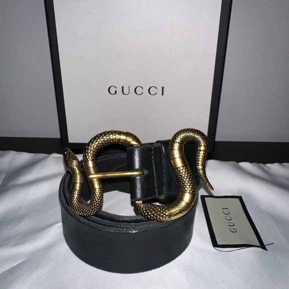 GUCCI LEATHER BELT WITH SNAKE BUCKLE - Picture 3 of 3